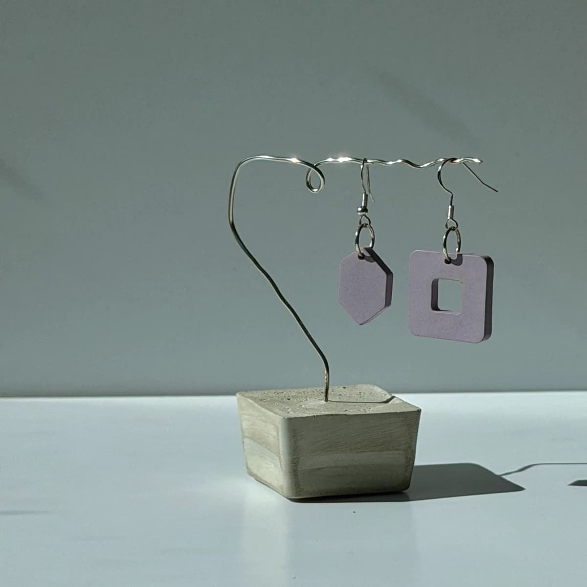 Elongated Hexagon & Open Square Earrings - Lilac Mist