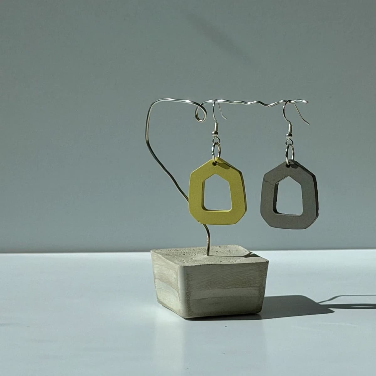 Open Pentagon Earrings - Sage Green & Charcoal grey