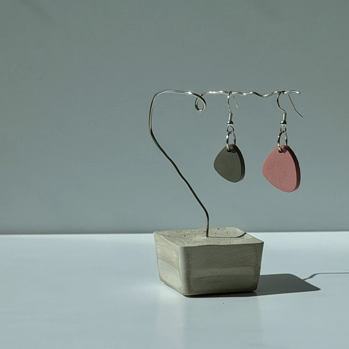 Rounded Triangle Earrings - Blush Rose & Charcoal Grey