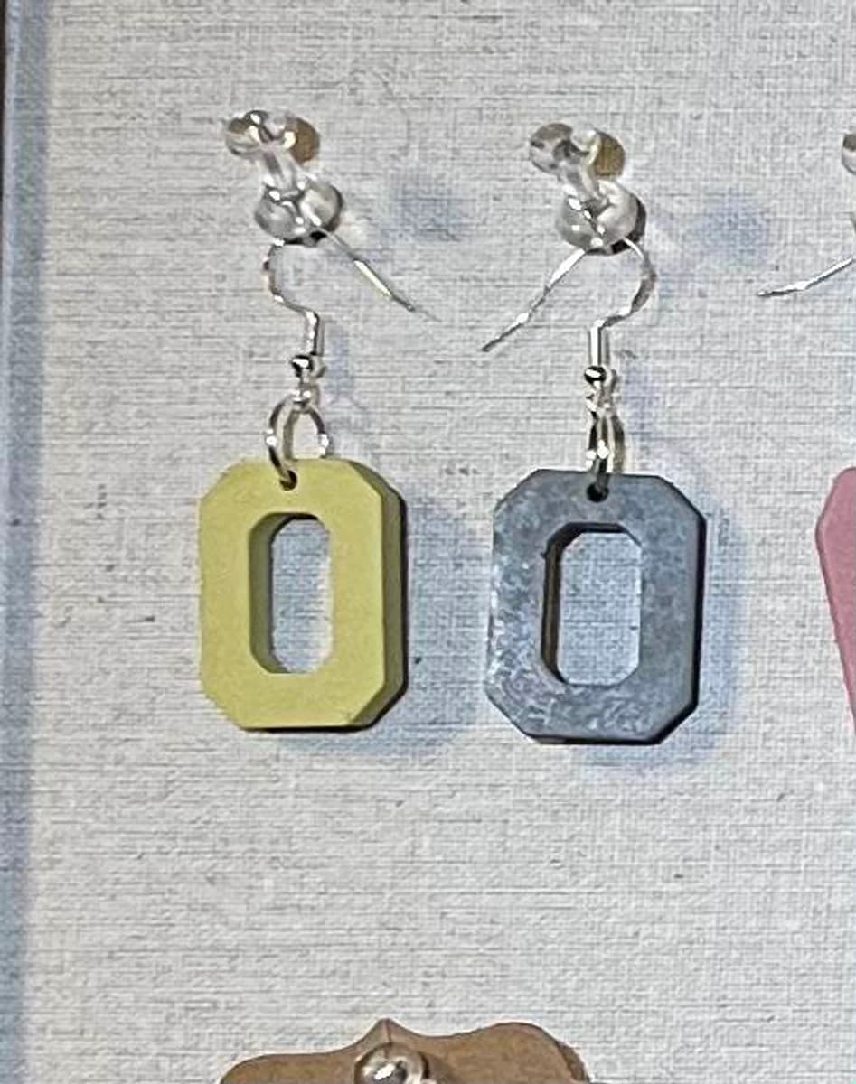 Open Rectangle Earrings - Sage Green & Charcoal grey